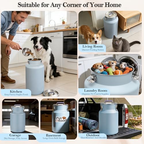 30 lb Stainless Steel Dog Food Storage Container, Airtight Metal Canister with Lid & Scoop, Extra Large Capacity for Multi-Pet Families, Preserve Freshness - size: Large