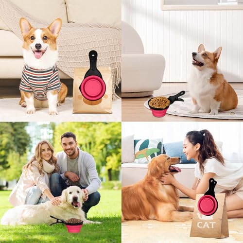 Collapsible Dog Food Scoop Foldable Pet Food Bag Clip 3 in 1 Multi-function Silicone Cat Food Measuring Cup Scoop Dog Food Scooper Pet Food Storage Clip (Rose Red, 1 Cup Capacity(1 Pack)) - color: Rose Red, size: 1 Cup Capacity(1 Pack)