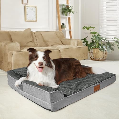 Orthopedic Dog Bed Medium Size Dog 30''X20'', Waterproof L Bolster Egg Crate Foam Pet Crate Beds with Washable Removable Cover, Non-Slip Soft Pet Couch Sleep Mat, Grey - color: Grey, size: M:30x20x3.5 IN