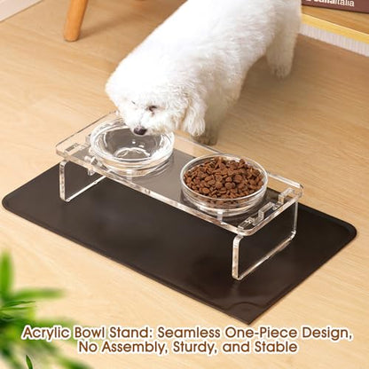 Elevated Dog & Cat Bowls – 3.75” Acrylic Raised Pet Feeder Stand with 2 Stainless Steel & 2 Glass Bowls – Food & Water Dish Set for Puppy/Small Dogs & Cats - size: Small Dogs & Cats-3.75" Height