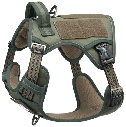 Tactical Dog Harness for Medium & Large Dogs, Green Adjustable No-Pull Control with Handle, Heavy Duty Reflective Vest - Size L - color: Army Green, size: L