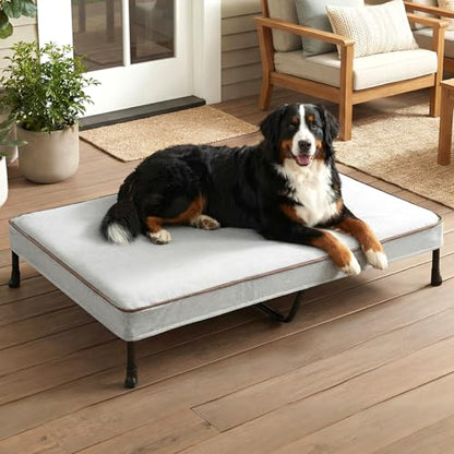 Veehoo Elevated Dog Bed with Waterproof Cushion, Cooling Raised Dog Beds with Padded Top, Washable Outdoor Dog Bed, Orthopedic Pet Cot for Indoor & Outdoor, Extra Large Dog Bed 53" x 37.5", Dark Grey - size: 53.1"L x 37.4"W x 9.1"Th