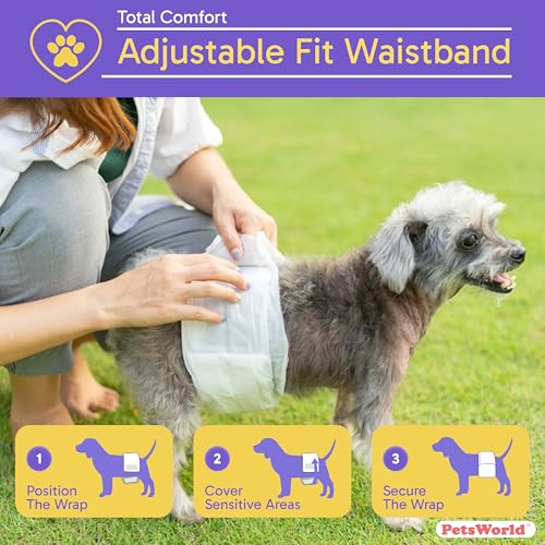 PetsWorld Dog Diapers Male Medium - 50 Count Disposable - Super Absorbent, Fur-Friendly Belly Bands with Wetness Indicator - Adjustable Dog Wraps for Incontinence & Training (Waist 18-25 in) - size: Medium