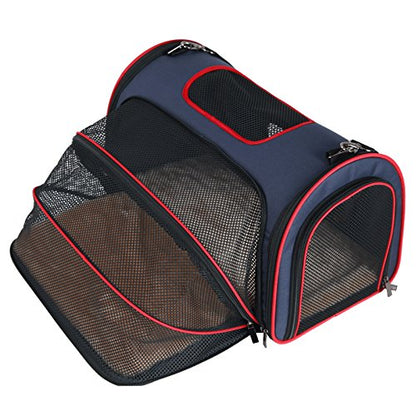 Petsfit Expandable Pet Carrier for Cats, Soft Sided Dog Carrier for Small Dog, Protect Pet Privay, Lightweight and Portable, Blue, 19.7"×11.4"×12.6"
