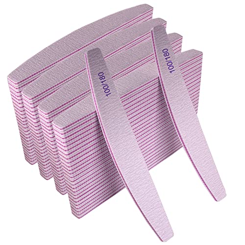Nail Files (100 Pcs), 100/180 Grit Nail File Emery Board Bulk for Acrylic Nails and Natural Nails, Limas para Unas Acrilicas Profesional Pack Filers for Gel Nail Double Sided Manicure Curved Gray - size: 100 Pcs Halfmoon 100/180 Grit