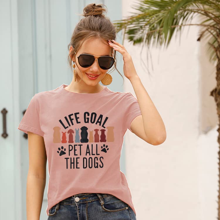Dog Mom T-Shirt for Women - Pet Lover Shirt With Funny Saying Letter Print - All The Dogs Dog Mama Tee Top - color: Pink-a, size: Medium