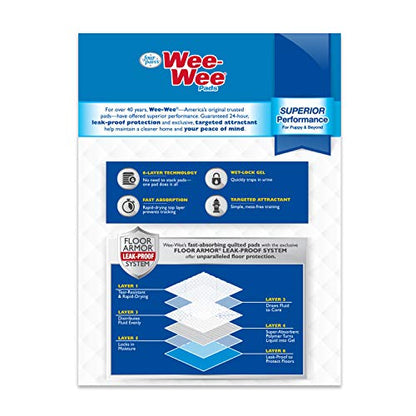 Four Paws Wee-Wee Superior Performance Unscented Pee Pads for Dogs & Puppies, Quilted Leak-Proof Dog Housebreaking Potty Training Floor Protection, 22" x 23", 14 Count - size: 14 Count
