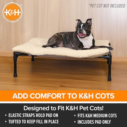 K&H Pet Products Dog Cot Pad (Cot Sold Separately), Pillow-Top Comfort Bed for K&H Medium Elevated Dog Beds, Soft & Fluffy, Secure Fit Straps, Machine Washable, Portable - Medium 32 X 25in Tan Fleece - size: Medium (25 in x 32 in)
