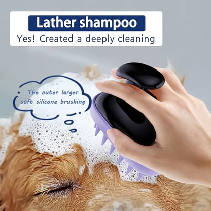 All-purpose Dog Shampoo Bath Brush,Pet Grooming & Soothing Massage Silicone Brush,Fits Ergonomically in the Hand for Long Short Haired Dogs and Cats(Black Purple) - color: Black Purple
