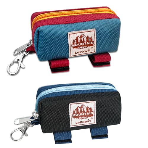 Dog Poop Bag Holder Zippered Pouch, Portable Dog Poop Bag Dispenser with 1 Metal Clip, Fashion Color Matching Canvas Waste Bag Holder for Leashes - Blue & Black - color: 2 Pack-Blue & Black