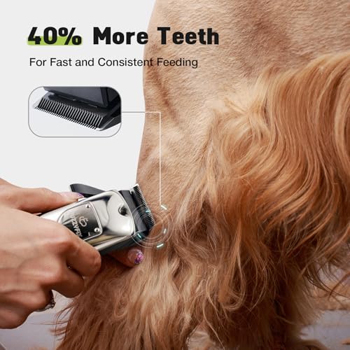 Dog Grooming Kit, Dog Clippers for Grooming for Thick Heavy Curly Coats, Low Noise Pet Paw Trimmer with Qiuet Nail Grinder Rechargeable Stainless Steel Hair Trimmer for Dogs Cats