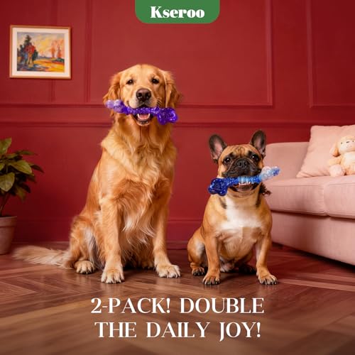 Kseroo Indestructible Dog Toys for Aggressive Chewers: 2-Pack Tough Chew Toy for Large Dogs, Heavy Duty Long-Lasting Dog Bones for Large Breed, Dog Toys to Keep Them Busy - color: Purple & Blue