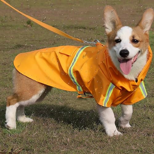 Reflective Strip Dog Raincoat, Ultra - Light Breathable Waterproof Rain Jacket with Hood, Adjustable Sizes for Small/Medium/Large Dogs, (2XL) - size: 2XL