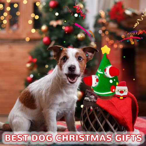 lilfrd Christmas Dog Toys, 4 Pack Santa Xmas Tree Hide Seek Squeaky Toy | Lovely Christmas seasonal treat, suitable for small and medium breeds - style: Christmas Tree & Santa