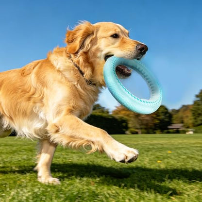 Dog Chew Ring Toy, Durable Rubber Teething Ring Aggressive Chewers, Non-Toxic Dental Cleaning Toy for Small & Medium Dogs, Interactive Fetch Tug Toy Mint Blue