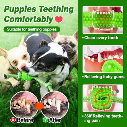 Puppy Toys 5 Pack for High Energy Puppies,Puppy Teething Toys Rubber and Rope,Durable Dog Chew Toys for Aggressive Chewers,Tug of War Dog Toys,Puppy Chew Toys for Teething