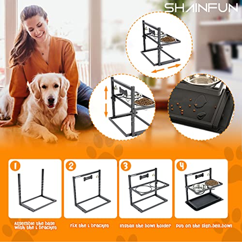 SHAINFUN Elevated/Raised Dog Bowls Stand Adjusable Height with Two 1.7L Stainless Steel Food Bowls and Spill Proof Mat, for Large and Medium Dogs. - size: large dogs