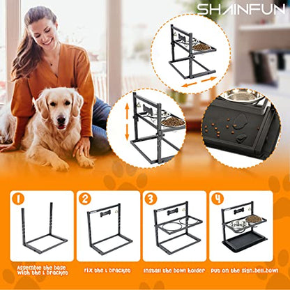 SHAINFUN Elevated/Raised Dog Bowls Stand Adjusable Height with Two 1.7L Stainless Steel Food Bowls and Spill Proof Mat, for Large and Medium Dogs. - size: large dogs