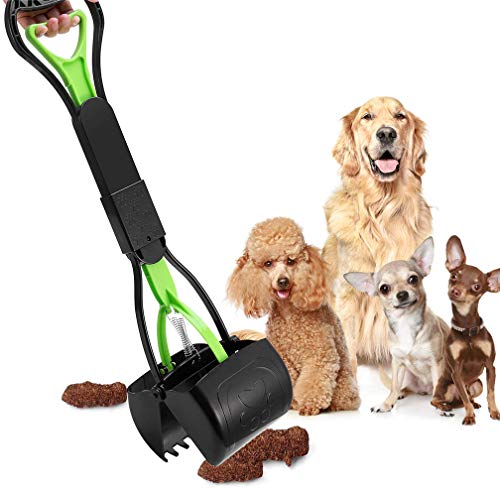 Pet Pooper Scooper, 24" Long Handle Portable Poop Scooper for Large and Small Dogs Cats, Foldable Dog Poop Pick Up Tool, Sturdy Garbage Rake Picker for Garden Backyard Grass Dirt Gravel (Green) - color: Green