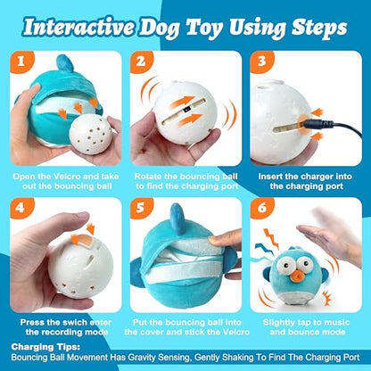 GUKCO Dog Toys,Rechargeable Crinkle Chew Interactive Squeaky Toy with Jumping Music Moving Ball for Small Medium Large Breed Puppy Toys to Keep Pets Busy (Puffer) - color: Puffer