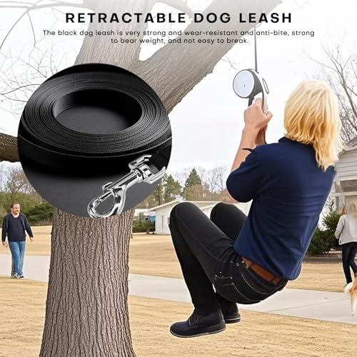 Retractable Dog Leash with Chew Proof Cable,26Ft Heavy Duty Dog Leash for Medium Large Dogs up to 110lbs,360°No Tangle,One-Handed Brake,Pause,Lock(White) - color: White, size: 26ft