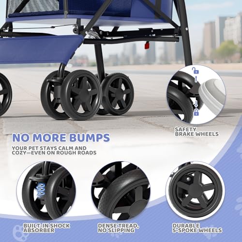 Magshion Compact Pet Stroller for Small-Medium Dogs/Cats up to 22lbs, 4-Wheel Lightweight Umbrella Shaped Portable Puppy Travel Jogger with Breathable Mesh, Cup Holder & Rear Storage, Navy Blue - color: Navy Blue, style: Up to 22 lbs