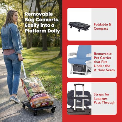 dbest products Pet Smart Cart, Medium, Black, Rolling Carrier with wheels soft sided collapsible Folding Travel Bag, Dog Cat Airline Approved Tote Luggage backpack - color: Black, size: 21.0"L x 12.0"W x 16.0"H, style: Carrier on wheels
