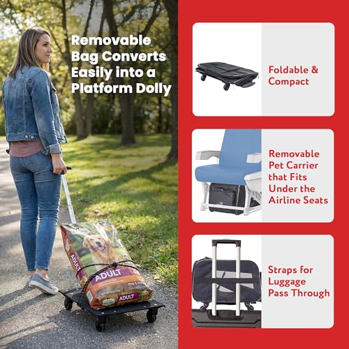 dbest products Pet Smart Cart, Medium, Black, Rolling Carrier with wheels soft sided collapsible Folding Travel Bag, Dog Cat Airline Approved Tote Luggage backpack - color: Black, size: 21.0"L x 12.0"W x 16.0"H, style: Carrier on wheels