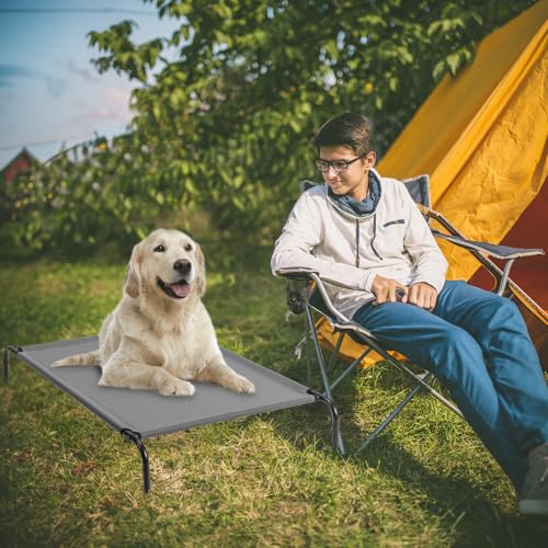 Outvita 50 Inch Elevated Dog Bed, Outdoor Cooling Raised Pet Cot, with Waterproof Textilene Mesh, Washable, Breathable, Alloy Steel Frame, Portable, Chew Proof, Indoor & Outdoor (Gray)