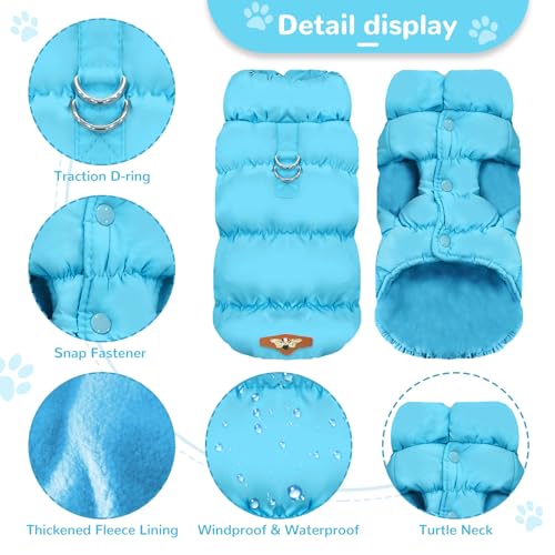 ABRRLO Winter Warm Dog Jacket for Small Medium Dogs Cat Cold Weather Coats with Harness Paded Dogs Fleece Vest Waterproof Windproof Dog Snow Jacket Pet Puppy Clothes (Blue,S) - color: Blue, size: Small