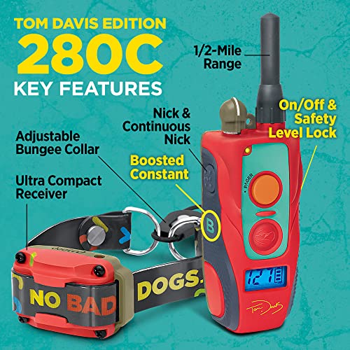 Dogtra E-Collar Tom Davis 280C Boost & Lock, Waterproof, 1/2-Mile Range Dog Training Collar with Remote, Rechargeable, 127 Levels, Vibration, Bungee, No Bad Dogs Trainer for Small, Medium, Large Dogs - color: Tom Davis 280C