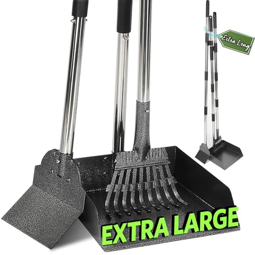 T2Y Pooper Scooper, Long Handle Dog Pooper Scooper, Adjustable Stainless Steel Rake & Spade & Extra Large Tray, Durable Poop Scoopers for Yard, Lawn, Snowfield, Suitable for Multi-Dog Family - size: Rake & Spade & Large Tray
