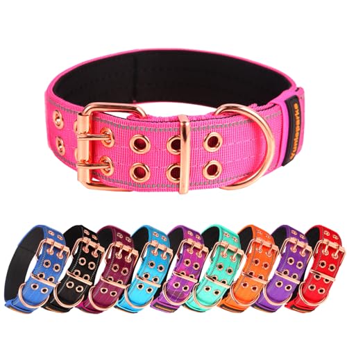 Heavy Duty Tactical Dog Collar with Neoprene Padded and Metal Buckle, Reflective Nylon for Medium to Large Dogs(Pink, Medium) - color: Pink, size: Medium (Pack of 1)