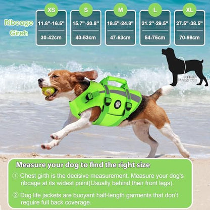 Dogcheer Dog Life Vest High Buoyancy Safety Jacket with Rescue Handle, Dog Swim Vest with Zipper, Reflective Adjustable Dog Flotation Vest for Water Swimming Boating - Green, M - color: Green, size: Medium