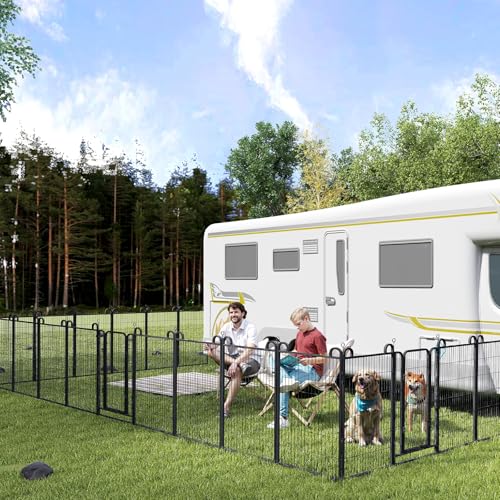 Dog Playpen Outdoor 32 Piece Panels Heavy Duty Dog Fence 47" Height Anti-Rust with Doors Portable for RV Camping Yard, Total 71FT, 406 Sq.ft, Snowy Black - style: 27"W x 47"H