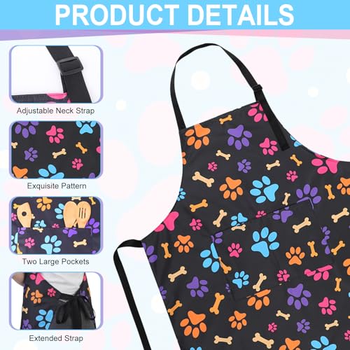 Dog Grooming Waterproof Apron with 2 Pockets, Cute Animals Puppy Dog Pets Apron - style: Colorful Dog Paws and Bones