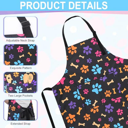 Dog Grooming Waterproof Apron with 2 Pockets, Cute Animals Puppy Dog Pets Apron - style: Colorful Dog Paws and Bones