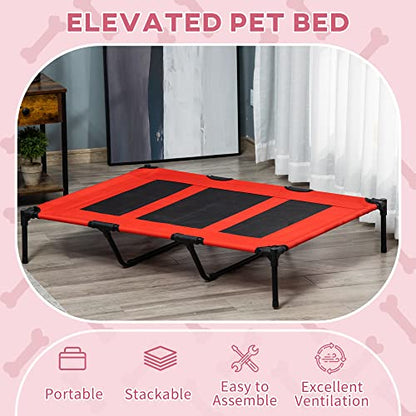 PawHut 48" x 36" Elevated Breathable Dog Bed Portable Pet Cot w/ Carry Bag Metal Frame Breathable Mesh Indoor and Outdoor Red - color: Red