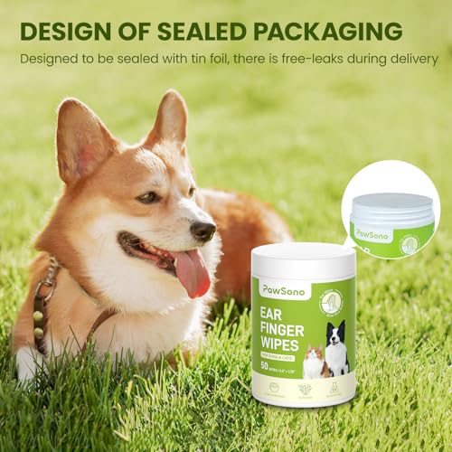 PawSono Ear Finger Wipes Eye Wipes for Dogs & Cats, Thicker Dog Ear Cleaner Wipes, Natural Relief Cat Ear Cleaner Dog, Pet Health Supplies for Dog Kitten Small Animal, Aloe Scent Deodorizing - 100 P - size: 100 Count