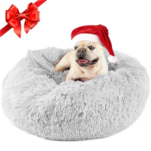 Himax Dog Beds for Small Medium Dogs, Donut Dog Bed with Blanket Attached, Calming Dogs Bed Washable (20"/26"/35") Light Grey - color: Light Grey, size: 26.0"L x 26.0"W x 9.0"Th