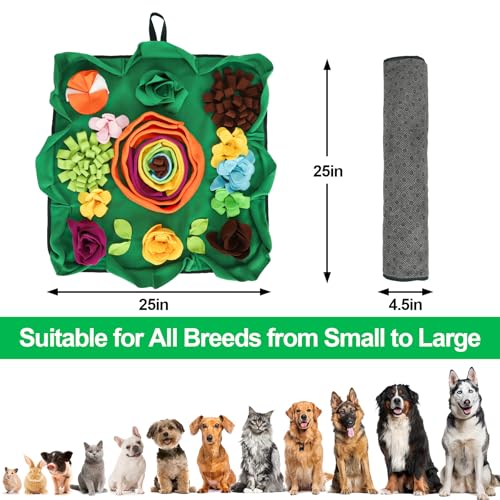 Vextronic Snuffle Mat for Dogs, Large Breed Slow Feeder Interactive Toy | 25x25-inch washable mat. Sparks natural foraging. Eases anxiety. Slows gulping, cuts bloat risk. Fits small to large pets. - color: Green