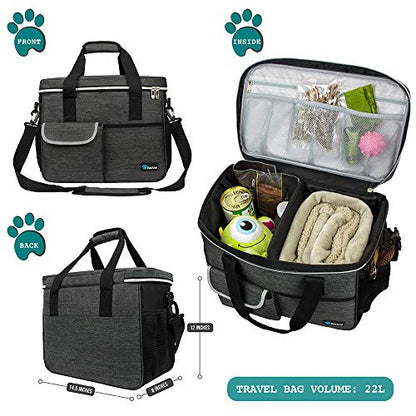 PetAmi Dog Travel Bag Organizer, Pet Travel Kit with 2 Food Containers & 2 Collapsible Dog Bowls, Pet Supplies Tote with Luggage Sleeve, Weekend Road Trip Camping Essentials, Dark Gray, Medium - color: Charcoal, size: Medium - 14.5"L x 8"W x 12.0"H