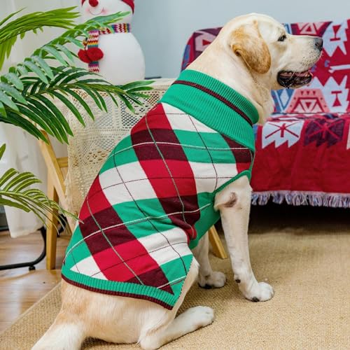 KOOLTAIL Dog Christmas Sweater Pet Knitted Clothes - Classic Plaid Pull Over Turtleneck Dog Sweaters with Leash Hole Warm Dogs Winter Clothing for Small Medium Dogs Cats Puppy (Green & Red M) - color: Christmas, size: Medium