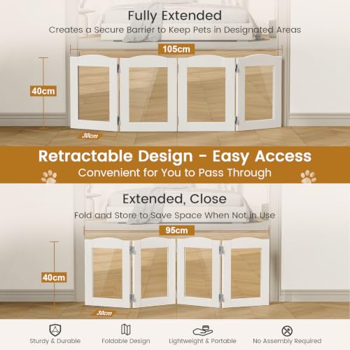 Snughome Clear Freestanding Dog Gate Indoor, 16’’H Acrylic Transparent Pet Gate for Dogs & Puppies, Foldable No Drill Pet Barrier, Adjustable Room Divider Fence for Doorway, Stairs, Hallway, 4 Panel - size: 4 Panel-16''H