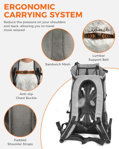 Waterproof Dog Backpack Carrier for Medium Dogs Under 30 lb, Grey | 4-Layer Protection, Adjustable Dog Hiking Backpack with Storage Pockets, Reflective Strips, Non-Slip Handle for Travel - size: 13.3"L x 9.4"W x 24.4"H