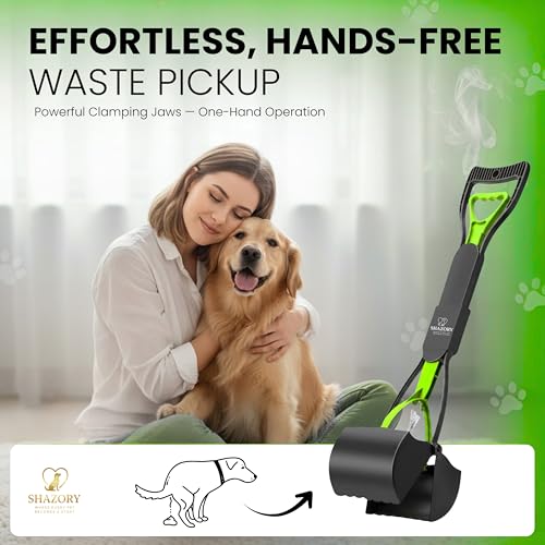 SHAZORY Pooper Scooper for Dogs & Cats – Long Handle, Heavy-Duty Design with Bag Dispenser, Poop Scooper for Large Dogs, Dog Poop Scoop for Yard, Portable for Pet Parents & Dog Walkers (32") - size: 32"