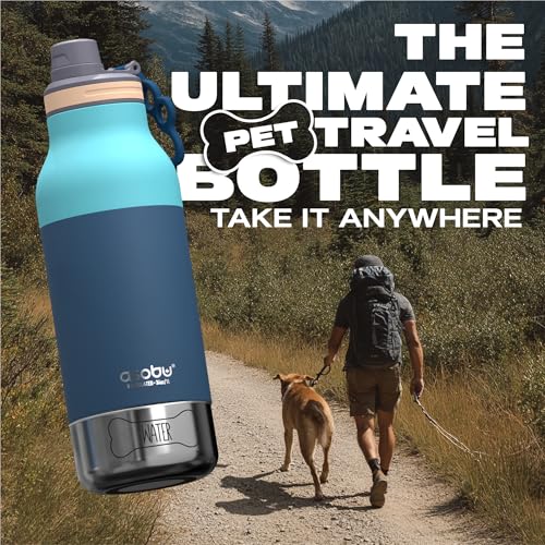 Asobu Buddy Bottle a 스테인리스 스틸 단열 물병, 탈착식 개 물병 및 개 사료 및 간식 보관 그릇 포함 (파스텔 그린, 963.9g(34온스) - color: 파스텔 블루