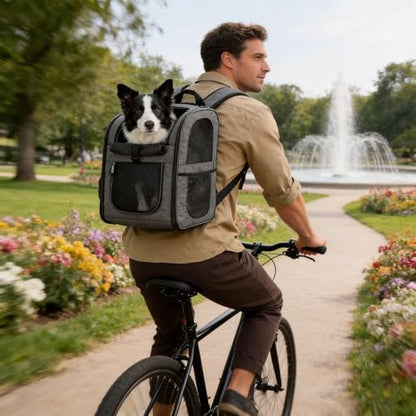 Dog & Cat Carrier Backpack for Large/Small Pets-Ventilated Safe Design with Padded Back Support,Portable and Foldable Pet Carrier Backpacks,Outdoor Travel Breathable Mesh Pet Backpack (Black)