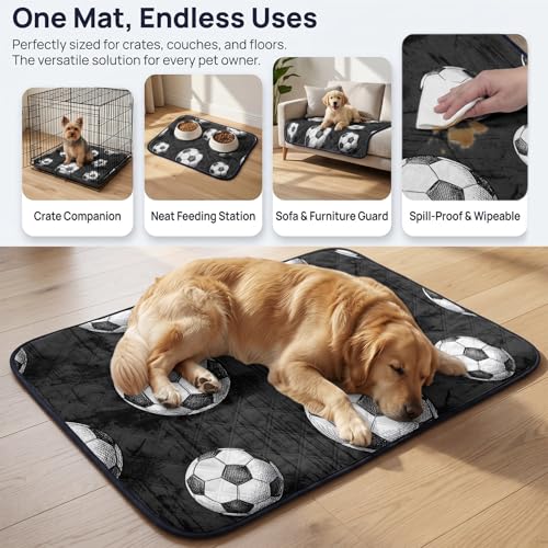 Pee Pads for Dogs,Black Footballs Washable Waterproof Dog Training Pad,Balls Sports Games Retro Charcoal Texture Non-Slip Pet Feeding Mat,Puppy Potty Pad,Dog Crate Pad for Dogs & Cats 40x30In - size: 40''L x 30''W
