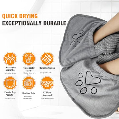Puomue Microfiber Dog Towels for Drying Dogs, Super Absorbent, Soft and Quick Drying Pet Grooming Towel, 31Inch X 13Inch, Perfect Pets' Shower & Bath Supplies for Dog and Cat, Machine Washable, Grey